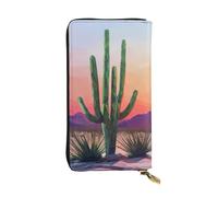 WBQLSL Elegante portafoglio in pelle con cactus e tramonto, 19 x 10,5 cm, portamonete con cerniera, comodo portafoglio per contanti da viaggio