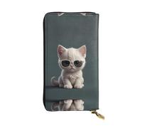 WBQLSL Elegante portafoglio in pelle con gattino bianco, 19 x 10,5 cm, portamonete con cerniera, comodo portafoglio da viaggio