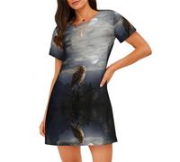 WBQLSL Evil Owl Pigiama da donna a maniche corte - Girocollo al ginocchio Pullover allentato Abbigliamento Lounge, Nero , M