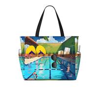 WBQLSL Flamingo e piscina Pattern spiaggia borsa da viaggio per palestra/piscina/supermercato shopping/breve viaggio