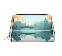WBQLSL Foglie cadute su un lago tranquillo Borsa per il trucco in pelle, borsa portatile di grande capacità, borsa per il trucco da viaggio a mano con borsa per il trucco tascabile