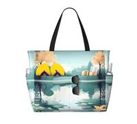 WBQLSL Foglie cadute su un lago tranquillo Pattern spiaggia borsa da viaggio per palestra/piscina/supermercato shopping/breve viaggio