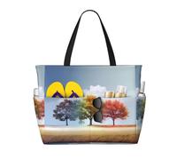 WBQLSL Four Seasons Tree Pattern Beach Travel Bag per palestra/piscina/supermercato shopping/breve viaggio