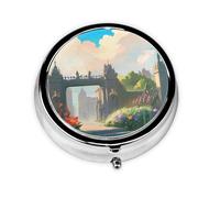 WBQLSL Fuori dal Castle Gate Mini scatola dei medicinali con tre scomparti, piccola scatola rotonda per medicine, portatile