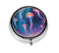 WBQLSL Glow Meduse Mini scatola per medicine con tre scomparti, piccola scatola rotonda per medicine, portatile