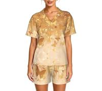 WBQLSL Golden Brown Star Shadow - Set pigiama da donna a maniche corte con bottoni con colletto elastico in vita, Nero , 3XL-6XL