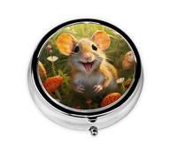 WBQLSL Happy Mouse Mini scatola per medicinali con tre scomparti, piccola scatola rotonda per medicine, portatile