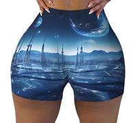 WBQLSL I pantaloncini sportivi da donna elasticizzati con stampa 3D World sono adatti per il tempo libero, l'uso quotidiano o abbigliamento sportivo, nero, XX-Large