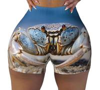 WBQLSL I pantaloncini sportivi da donna elasticizzati con stampa di granchio sono adatti per il tempo libero, l'uso quotidiano o abbigliamento sportivo, nero, L