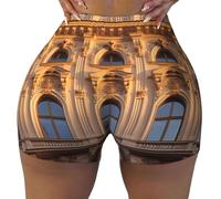 WBQLSL I pantaloncini sportivi da donna elasticizzati stampati con architettura classica sono adatti per il tempo libero, l'uso quotidiano o abbigliamento sportivo, nero, XX-Large