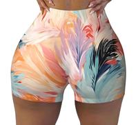 WBQLSL I pantaloncini sportivi da donna elasticizzati stampati con piume sono adatti per il tempo libero, l'uso quotidiano o abbigliamento sportivo, nero, M