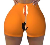 WBQLSL I pantaloncini sportivi elasticizzati da donna con stampa a cucchiaio d'argento sono adatti per il tempo libero, l'uso quotidiano o abbigliamento sportivo, nero, L