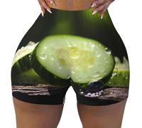 WBQLSL I pantaloncini sportivi elasticizzati da donna stampati con cetriolo sono adatti per il tempo libero, l'uso quotidiano o abbigliamento sportivo, nero, XX-Large