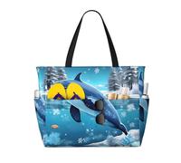 WBQLSL Inverno il delfino Pattern spiaggia borsa da viaggio per palestra/piscina/supermercato shopping/breve viaggio