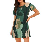 WBQLSL La bellezza della camicia da notte a maniche corte con stampa mimetica, ideale per la casa rilassata da donna, Nero , M