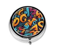 WBQLSL Lettere stile graffiti Mini scatola dei medicinali con tre scomparti, piccola scatola rotonda per medicine, portatile