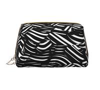 WBQLSL Linee bianche e nere borsa di trucco in pelle, borsa portatile di stoccaggio di trucco di grande capacità, viaggio a mano con la borsa di trucco della tasca