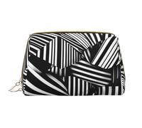 WBQLSL Linee geometriche nere e bianche in pelle borsa di trucco, borsa portatile di stoccaggio di trucco di grande capacità, viaggio a mano con la borsa di trucco della tasca