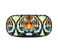 WBQLSL Little Fat Tiger Head - Astuccio con stampa di testa di tigre, multistrato, adatto per riporre articoli di cancelleria da ufficio, Nero , Taglia unica, Beauty Case