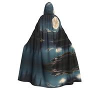 WBQLSL Mantella con cappuccio per Halloween al lago al chiaro di luna (lunghezza 147 cm/altezza cappuccio 38 cm)