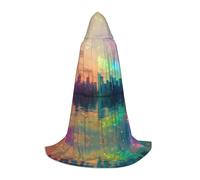 WBQLSL Mantello con cappuccio per cosplay, con stampa olografica di città al neon, misura piccola, per giochi di ruolo