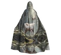 WBQLSL Mantello europeo da cervo bianco per Halloween, con cappuccio, costume da rave (lunghezza 147 cm/altezza cappuccio 38 cm)