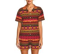 WBQLSL Mexican Folk Art Boho - Pigiama da donna a maniche corte, con tasche, cardigan, Nero , XL-6XL