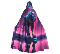 WBQLSL Neon Cyber PantherMantello stampato di Halloween, mantello con cappuccio per feste in maschera, feste di carnevale o costume cosplay