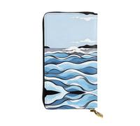 WBQLSL Onde che lappano alle rocce Pochette lunga in pelle con portamonete con cerniera e 12 scomparti per carte di credito, portafoglio per contanti da viaggio leggero