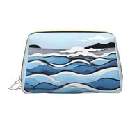 WBQLSL Onde che lappano le rocce Borsa per il trucco in pelle, borsa portatile di grande capacità, borsa per il trucco da viaggio con tasca, bianca, taglia unica