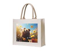 WBQLSL Orso guardando i fiori Borsa tote in tela stampata La borsa da spiaggia può essere utilizzata per riporre oggetti, picnic, spiaggia, piscina e altre scene.