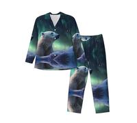 WBQLSL Orso polare nella neve Set pigiama da uomo a maniche lunghe morbido stampato casual loungewear, Nero, M