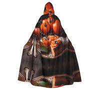 WBQLSL Pancake di cachi essiccati Mantello stampato di Halloween, mantello con cappuccio in maschera, adatto per feste a tema