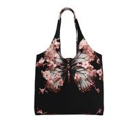 WBQLSL Petal Bloom - Borsa a tracolla con stampa di farfalle, adatta per borse di tela robuste, borse della spesa, nero, taglia unica