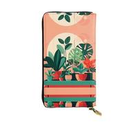 WBQLSL Piante verdi in vaso da interno Pochette lunga in pelle con portamonete con cerniera e 12 scomparti per carte di credito, portafoglio per contanti da viaggio leggero