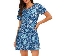 WBQLSL Pigiama a maniche corte da donna con alghe marine verde mare - girocollo al ginocchio pullover allentato vestiti da salotto, Nero , M