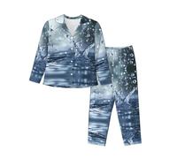 WBQLSL Pigiama caldo da donna, con stampa a gocce d'acqua, pigiama a maniche lunghe, per rilassarsi a casa, Nero , M