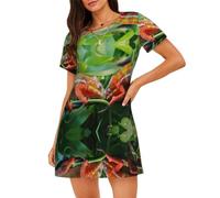 WBQLSL Pigiama da donna a maniche corte con animali carini - Girocollo al ginocchio Pullover allentato Abiti da salotto, Nero , 3XL
