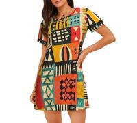 WBQLSL Pigiama da donna alla moda con stampa totem tribale, camicia da notte a maniche corte rilassata, Nero , S