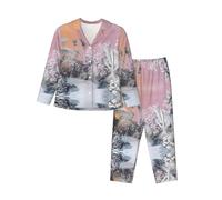 WBQLSL Pigiama da donna Autunno/Inverno Monocromatico Piante Pattern - Traspirante e morbido, a maniche lunghe caldo Loungewear -, Nero , XXL