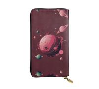 WBQLSL Planet Pink Pochette lunga in pelle con portamonete con cerniera e 12 scomparti per carte di credito, portafoglio per contanti da viaggio leggero