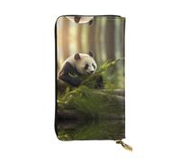WBQLSL Pochette lunga in pelle con panda mangiando bambù. Portamonete con cerniera e 12 scomparti per carte di credito, portafoglio leggero per contanti da viaggio