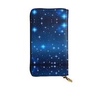 WBQLSL Portafoglio in pelle con cerniera con motivo a stelle blu, 19,1 x 10,4 cm, pochette lunga più scomparti e grande capacità, un buon regalo per gli amici