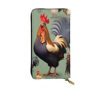 WBQLSL Portafoglio in pelle con gallo e pollo con cerniera, 19,1 x 10,4 cm, pochette lunga più scomparti e grande capacità, un buon regalo per gli amici