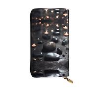 WBQLSL Portafoglio in pelle portatile, 19,1 x 10,4 cm, con scomparto segreto, per proteggere la privacy personale, motivo pietra misteriosa nera a forma di cuore