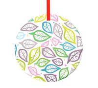 WBQLSL Questo ciondolo rotondo in vetro con foglie colorate stampate è perfetto come ornamento per albero di Natale, regalo di compleanno o anniversario.