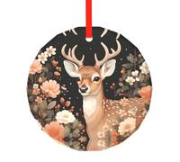 WBQLSL Questo ciondolo rotondo in vetro con stampa di cervo nei fiori è perfetto per Natale, Halloween e altre decorazioni natalizie.