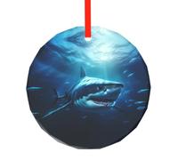 WBQLSL Questo ciondolo rotondo in vetro stampato con squali sotto il mare è perfetto per Natale, Halloween e altre decorazioni natalizie.