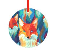 WBQLSL Questo colorato ciondolo in vetro rotondo con piccole volpi stampate è perfetto per Natale, Halloween e altre decorazioni natalizie.