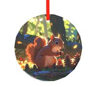 WBQLSL Questo piccolo scoiattolo che raccoglie pigne stampate in vetro rotondo è perfetto come ornamento per albero di Natale, regalo di compleanno o anniversario.